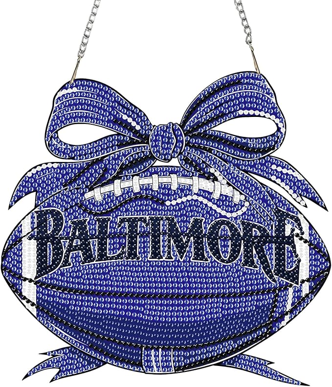Rertcioph Football Diamond Art Hanging Kit for Adults, DIY Acrylic 5D Diamond Painting Hanging Ornament for Baltimore Home Wall Decor and Gift