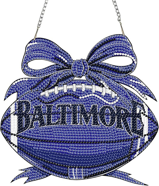 Rertcioph Football Diamond Art Hanging Kit for Adults, DIY Acrylic 5D Diamond Painting Hanging Ornament for Baltimore Home Wall Decor and Gift