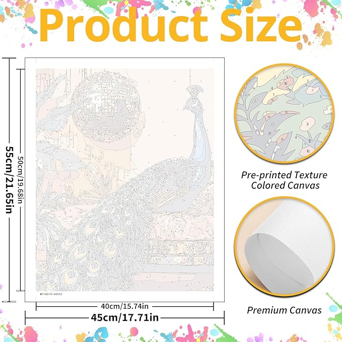 Mandun Peacock Paint by Numbers for Adult,Peacock Paint by Numbers Kit for Adults Beginners, DIY Acrylic Painting on Canvas for Home Wall Art Decor(16x20Inch