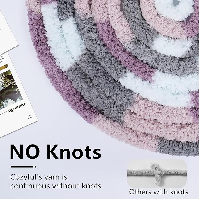 Chunky Yarn for Hand Knitting - #10 Chunky Chenille Blanket Yarn, Jumbo Big Thick Chunky Yarns for Crocheting, Tie Dye Bulky Knit Yarns, 8 Skein (25 yds 8 oz Each Skein), Purple & Grey & Sky