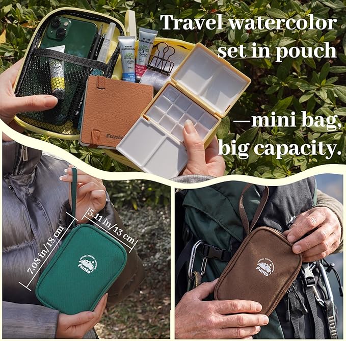 Funto Mini Watercolor Travel Set, 12-Color Refillable Travel Art Kit, All-in-One Mini Paint Supplies with Bag, Art Craft for All, Portable Water Color Paint for Beginners, lovers and Artists