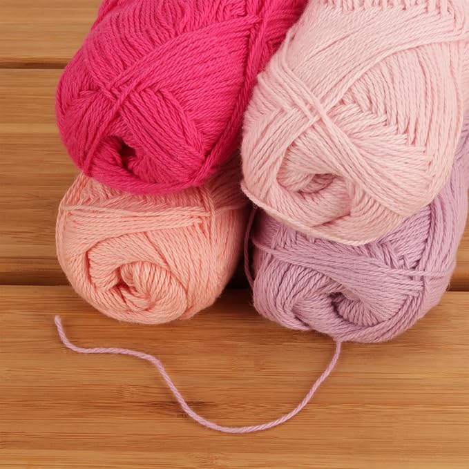 JubileeYarn Cotton Select Yarn - 50g/Skein Sport Weight - Shades of Pink - 4 Skeins