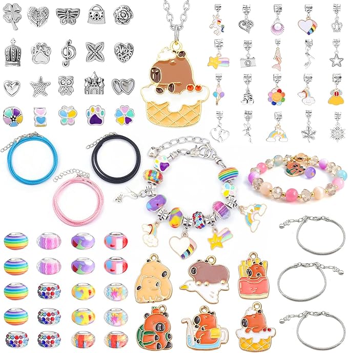 Rinziigo Capybara Kawaii Charm Bracelet Making Kit, Animal Jewelry Making Supplies Beads, Cute Crafts Gifts Set for Woman