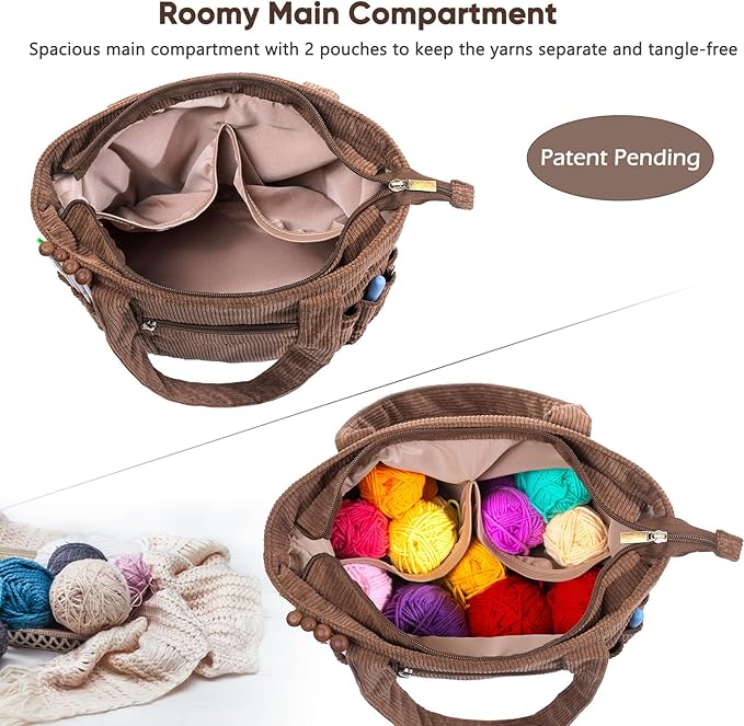 Crochet Bag and Tote - Corduroy Yarn Bag - Yarn Holder for Crocheting - Crochet Storage Bag for Crochet Hooks, Crochet Accessories, Knitting Bag for Crochet Lovers, Mother's Day Gift