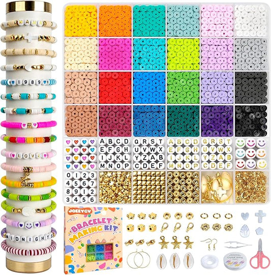 JQEEYGV 5500pcs Clay Beads Bracelet Making Kit 24 Colors Flat Preppy Beads for Friendship Bracelet kit with Letter Beads Jewelry Making Set for Beginners Gifts for Girls Ages 6-12