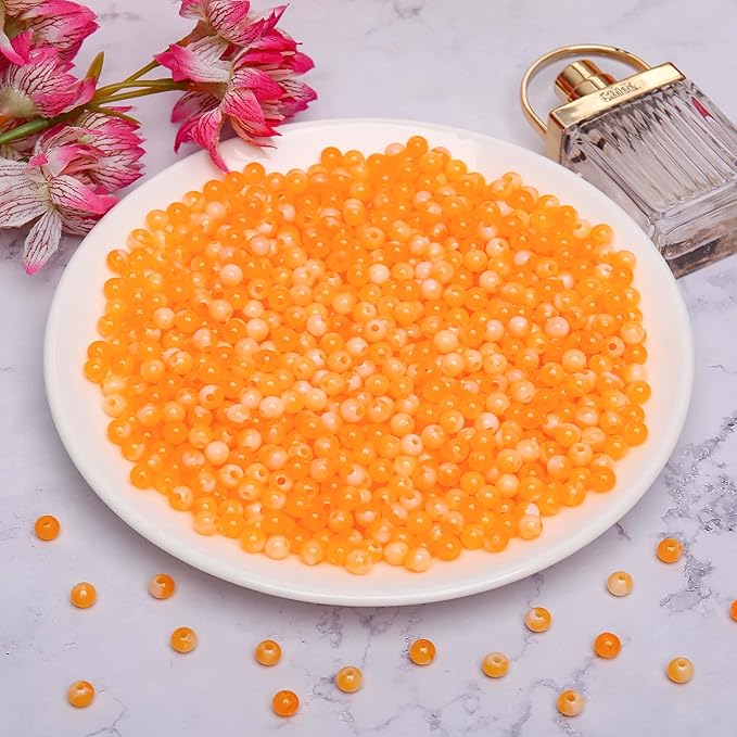 bonny boxx 1000pcs 6mm orange jade round beads, smooth acrylic balls, plastic resin gumball bubblegum chunky beads for necklace & bracelet making, crafting supplies