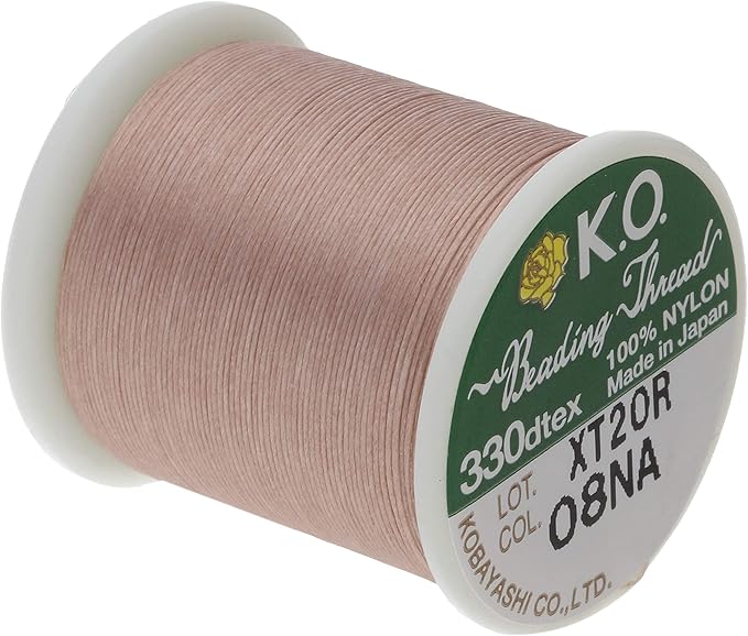 KO Nylon Beading Thread, Natural Color, Japanese Pre-Waxed 100% Nylon, 330TEX, Tangle Resistant Knotting Cords, 50m /55 yds Spool, Use for Seed Bead Projects, Loom Work & Bead Weaving