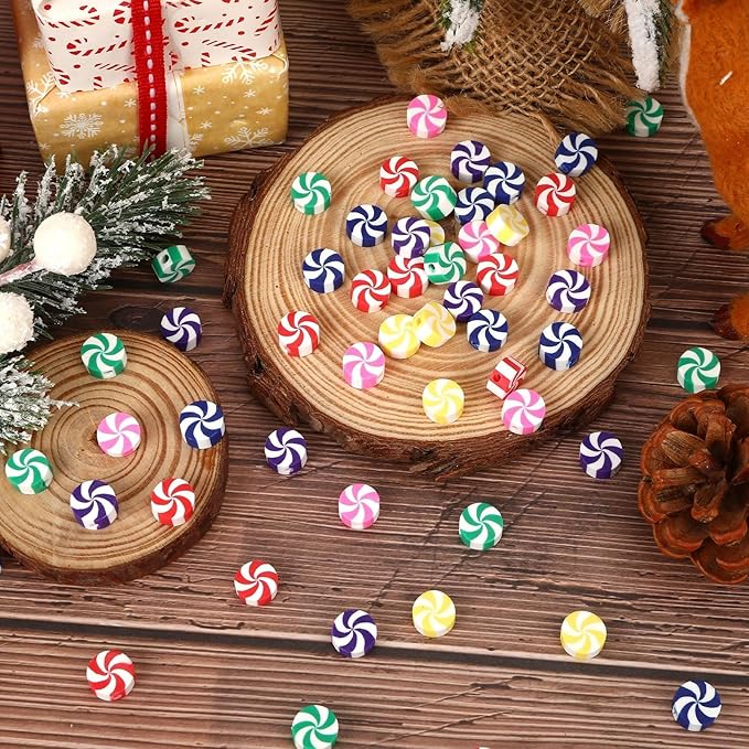 Augshy 300Pcs Peppermint Polymer Clay Beads,Christmas Candy Clay Beads for Jewelry Making Bracelets Necklaces Earrings and Holiday Tree Decoration