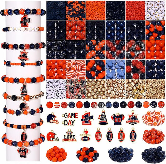 2200PCS+ Game Day Beads Charms for Bracelet Making Polymer Clay Beads Crystal Pearl Letter Gold Spacer Beads Football Charms for Game Day Bracelet Necklace Making DIY Crafts