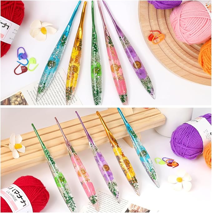 Aeelike Crochet Hooks Set, 3.0mm-6.0mm Ergonomic Crochet Hooks with Long Floral Handle-Super Shinny and Unique for DIY Crfats Blnaket Sweaters, Ideal & Beautiful Gifts for Mothers Crocheting Lovers