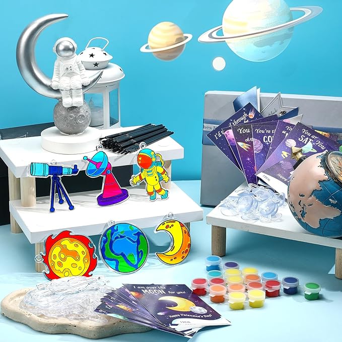 Geelin 24 Sets Galaxy Solar System Suncatchers DIY Paint Window Art Craft Kits, Outer Space Planet Rocket Sun Catchers for Home Decor, Birthday Space Party Favor Gift, VBS 2026 Craft Activities