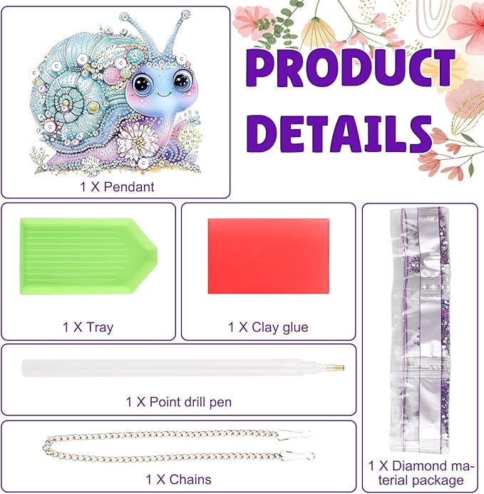 DOMROM Snail Diamond Art Hanging Kits for Adults Beginners, Special Shaped Crystal Diamond Painting Snail Pendant, DIY Diamond Art Suncatchers Animal for Home Garden Wall Decor Gift