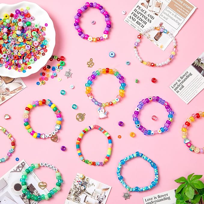 Taybonds Friendship Bracelet Making Kit- 6 Boxes with Clay, Pony, 6 Styles of Letter Beads and Multiple Charms, Jewelry Making Kit Gifts