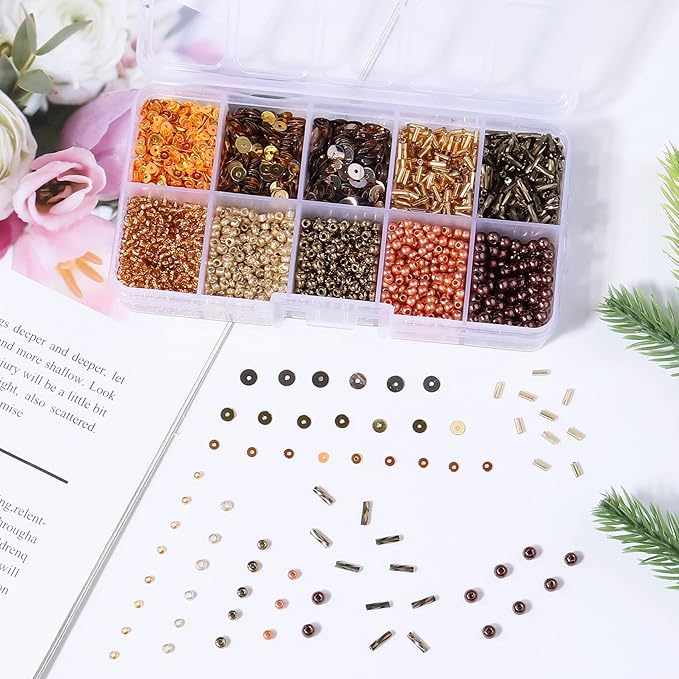 Assorted Beads for Jewelry Making, Glass Seed Bugle Tube Beads Loose Sequins Multiple Sizes for Crafts Sewing Jewelry Making