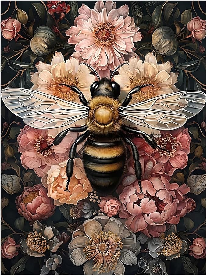 Paint by Numbers for Adult, Bee Paint by Numbers Kit for Adults Beginners, DIY Acrylic Painting on Canvas for Home Wall Art Decor 16x20 Inch