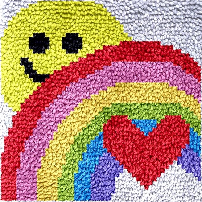 Numptain Latch Hook Kits for Adults,DIY Rug Crafts Love Rainbow Pattern Color Printed Canvas,Latch Hook Kits for Beginners Handmade Needlework Crafts Home Decoration,12"x12" NT2