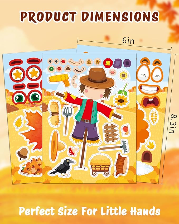 aowplc 48 sheets fall make a face stickers, 12 designs fun fall crafts for kids, autumn festival party favors, classroom activities & games