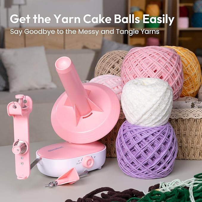 Electric Yarn Winder Pro, Upgrade 10oz Large Capacity Ball Winder with Dual-Spring Tension, Stepless Speed Adjustable Auto Yarn Spinner, Ideal Gifts for Crochet and Knitting Lovers(Pink)