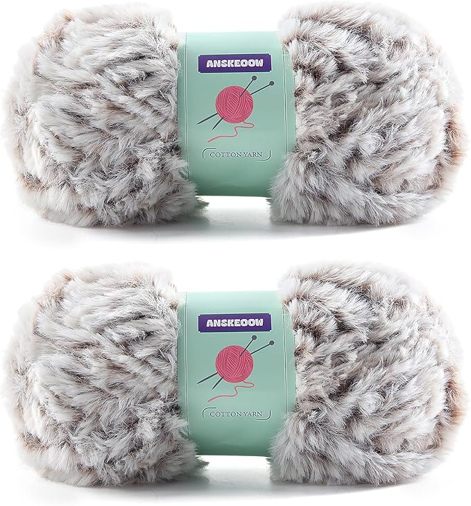 2 Skeins Faux Fur Yarn Soft Fluffy for Crocheting - Chunky Fuzzy Yarn for Crochet Amigurumi, Hat, Shawls, Total Length (71x2) Yards (Deep Coffee White)