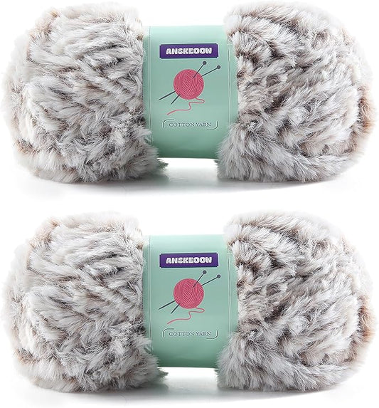 2 Skeins Faux Fur Yarn Soft Fluffy for Crocheting - Chunky Fuzzy Yarn for Crochet Amigurumi, Hat, Shawls, Total Length (71x2) Yards (Deep Coffee White)