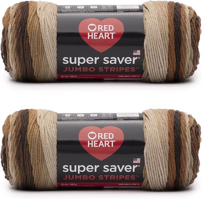 Red Heart Super Saver Jumbo Latte Stripe Yarn - 2 Pack of 10oz/283g - Acrylic - 4 Medium (Worsted) - 482 Yards - Knitting/Crochet