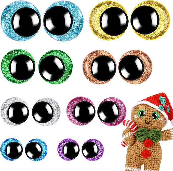 160PCS Large Safety Eyes for Amigurumi 3D Glitter Crochet Doll with Washers for DIY Puppets Bear Crafts Animals Amigurumi Making Supplies(12-18mm)
