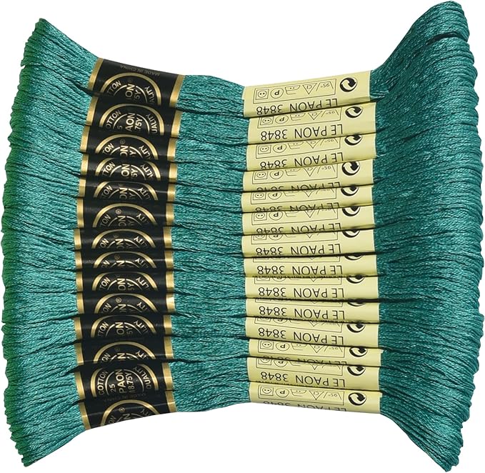 14-Pack Embroidery Floss, Six Strands Embroidery Thread ，8.7-Yard/skeins，100% Long Staple Cotton Color Number：3848， Medium Teal Green