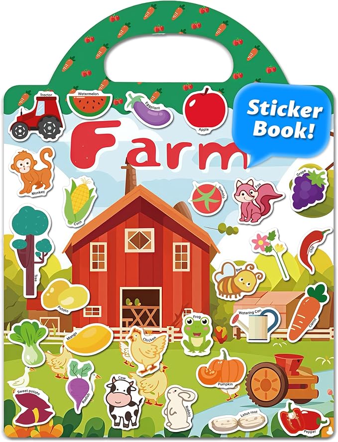 walenced reusable sticker book for toddlers, stickers for kids, toddler craft activities, toddler travel toys ages 3 and up boy girl birthday gifts