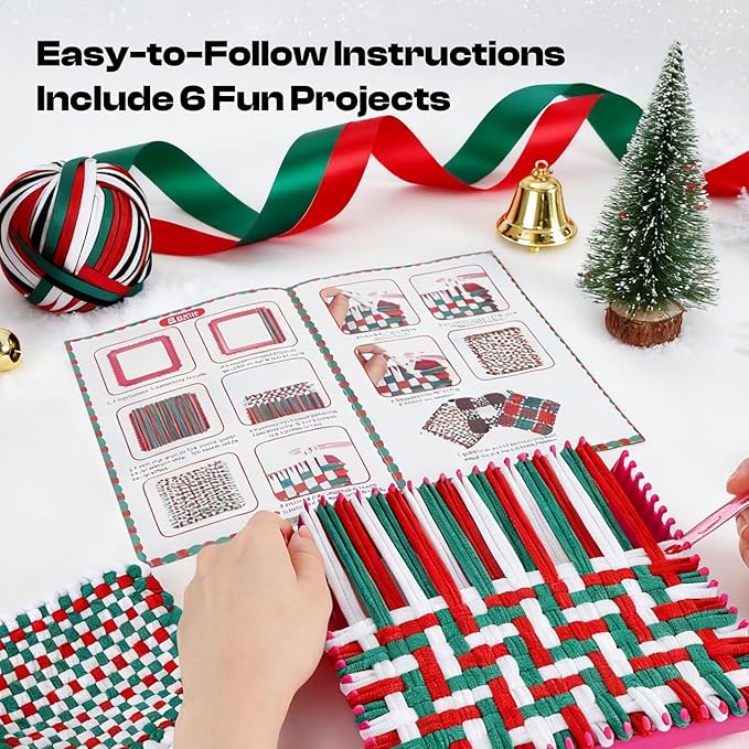 Caydo Christmas Weaving Loom Kit for Kids, Pot Holder Loom Kit for Girls 8-12, Include 448Pcs Weaving Loops(8 Colors), DIY Art and Craft Looms for Kid, Gift for Christmas & Craft-Loving Kids Age 8-12