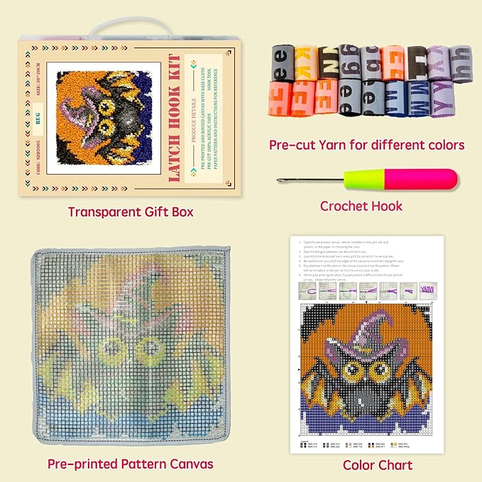 Numptain Latch Hook Kits for Adults,DIY Rug Crafts Triceratops Pattern Color Printed Canvas,Latch Hook Kits for Beginners Handmade Needlework Crafts Home Decoration,12"x12" NT4