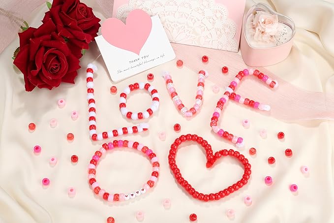 1000 Pcs Valentine’s Day Beads Bulk 6MM Red Pink Pony Beads Bulk for Crafts Hair Bracelets Plastic Red Pink Pony Bead for DIY Jewelry Party Gift Supplies