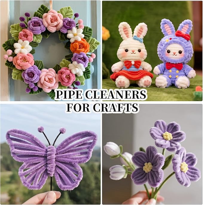 Lovely Light Purple Pipe Cleaners Craft,200pcs Arts Crafts,Chenille Stems Art Supplies for Projects Creative DIY Room Decor,Christmas Decorations,Teen Girl Gifts Trendy Stuff,Halloween Gifts