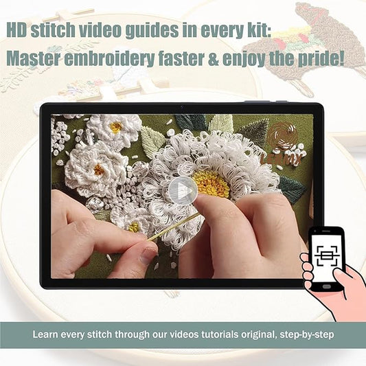 lx lermx embroidery kits for beginners, adult starter cross stitch kit needlepoint complete diy kit with unique patterns, hoop, colorful threads, tools, step by step instructions & video tutorial