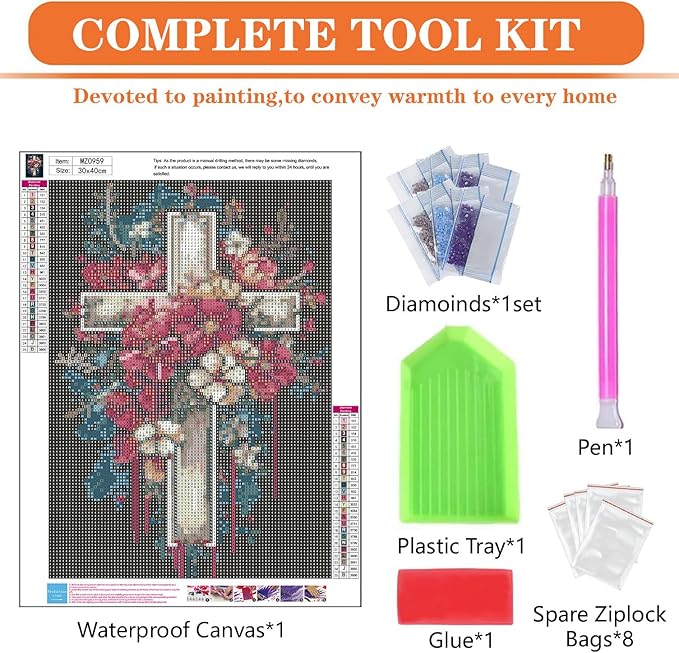 igoodom Cross Diamond Art Kits for Adults, Christian Diamond Painting Kit, Full Drill Round Religious Diamond Art Kits, DIY Gem Art and Crafts for Home Wall Decor Gift 12x16inch