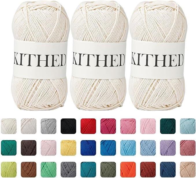 Cotton Yarn，50% Cotton 50% Polyester-10.5oz，3 Pack ，Soft Yarn for Crocheting and Knitting (49 Ecru)