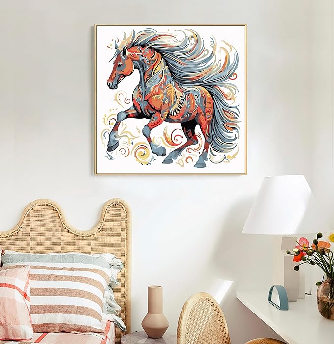 Offito Framed Paint by Numbers Kit for Adults Beginners & Kids Ages 8-12, Horse Acrylic Easy Paint by Number with Frame, Watercolor Paint by Number Kits on Canvas Framed (10 * 10 Inch, Without Easel)