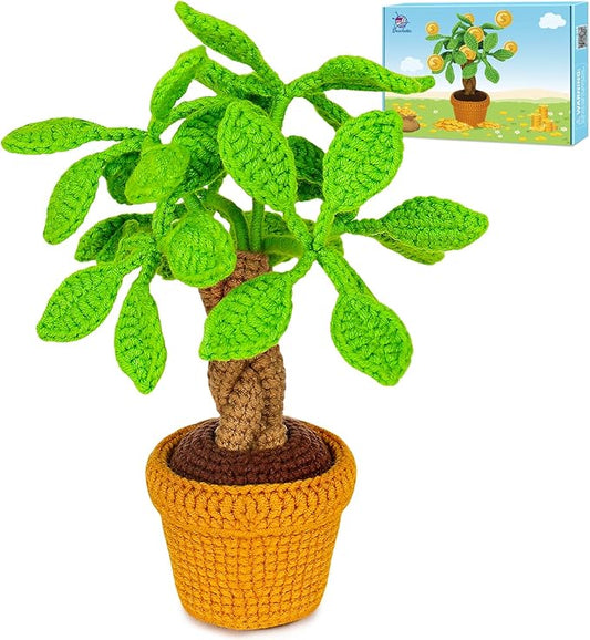 Crochetta Crochet Kit for Beginners, Beginner Crochet Kits for Adults with Step-by-Step Video Tutorials, DIY Knitting & Crocheting Craft Hobbies Supplies, Money Tree Amigurumi(40%+ Yarn)
