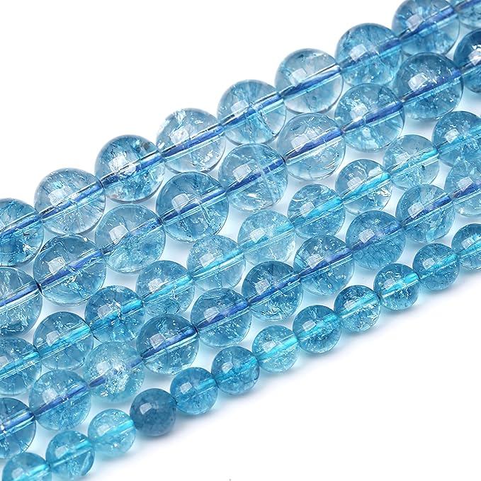 8mm 46pcs Blue Topaz Crystal Quartz Natural Stone Round Loose Beads for Jewelry Making DIY Bracelet Necklace Earrings
