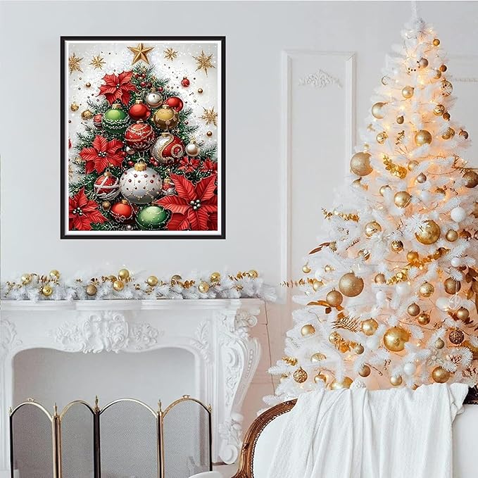 Semneroy Christmas 5D Diamond Painting Kits for Adult,Xmas Tree Diamond Art Kits for Beginners,DIY Full Drill Winter Holiday Rhinestone Diamond Dots Gem Painting Art Craft Home Decor 12 x16 Inch