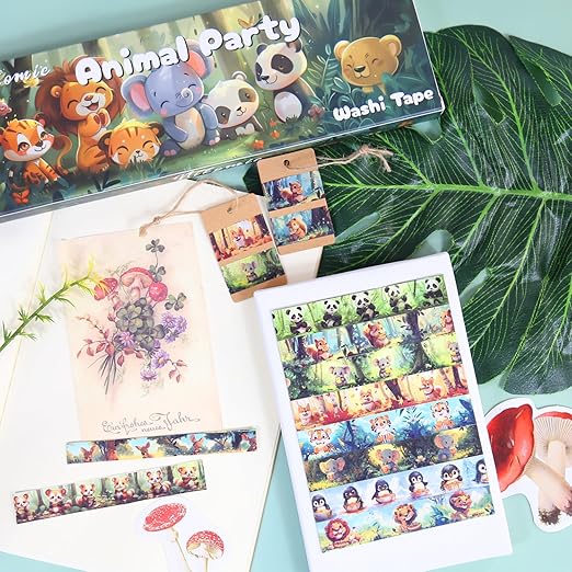 Cute Washi Tape Set,12 Rolls Kawaii Animals Decorative Tape Masking Washi Tape for Journaling Supplies, Scrapbooking, DIY Arts & Crafts, Gift Wrapping