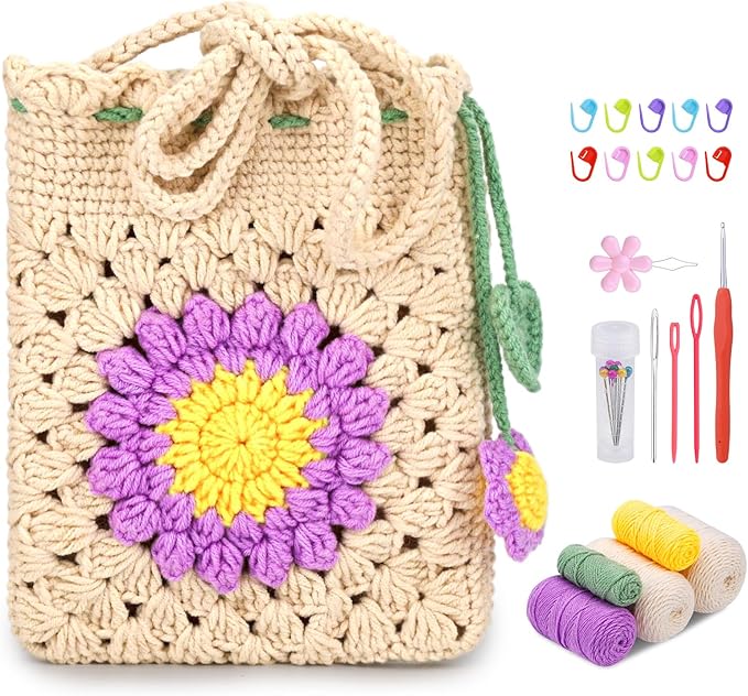 Pnytty Crochet Kit for Beginners Phone Bag Beginners Crochet Kit, Crochet Craft Starters Kits for Adults with Easy Step-by-Step Video Tutorials