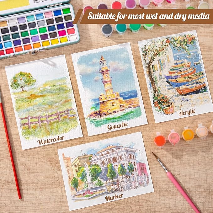 80 Sheets Watercolor Paper Bulk, 110 lb/230 GSM Cold Press Paper White Water Color Paper for Kids Child Students Adults Artists Drawing Wedding Gift Cards(5 x 7 Inch)
