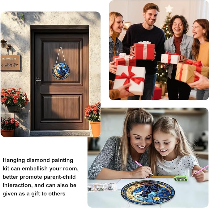 TOSTOG Cat Diamond Art Hanging Kits for Adults, Cat on the Moon Diamond Painting for Adults Window Pendant,Special Shape Diamonds Diamond Painting Hanging Pendant Kit for Wall Home Decor Gift
