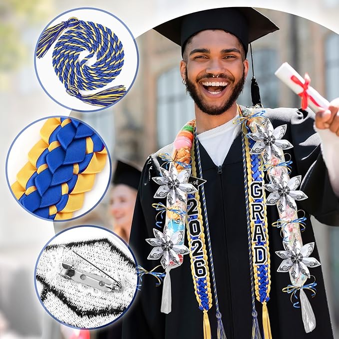 YLOLUL 16 Pcs Graduation Leis 2026 Graduation Candy Lei Kit with Honor Cord Class of 2026 Graduation Ribbon Money Lays Necklace Graduation Gift Party Accessories for Women Men