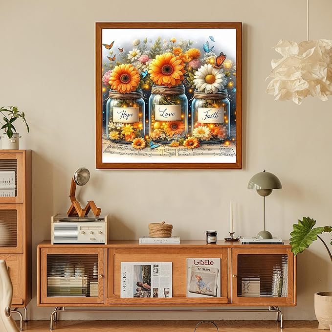 Faith,Hope,Love Diamond Art Kits for Adults, Inspirational Diamond Painting Kits for Adults Beginners, DIY 5D Diamond Painting with Round Gem Art Kits for Gift Home Wall Decor 14x14 Inch