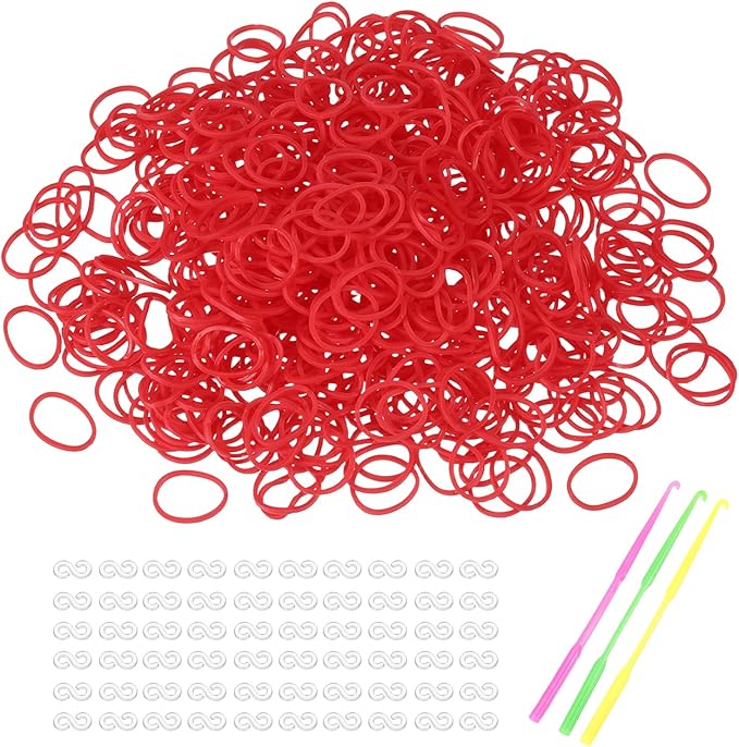 MECCANIXITY 1800 Pcs Loom Rubber Bands Kit with 75 Pcs S-Clips 3-Hooks Rubber Bands Refill Bracelet Making Kits for Weaving DIY Handcrafts Gift, Red