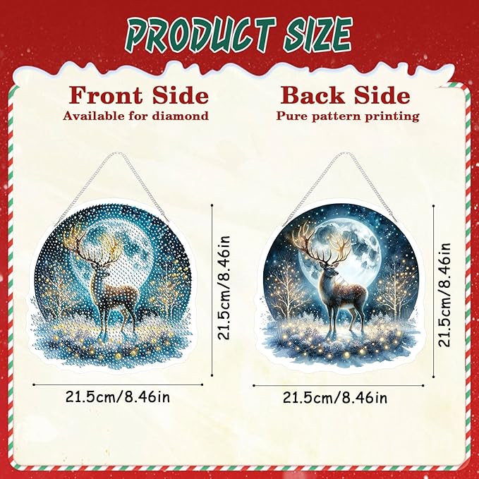 EMIEAUFG Christmas Diamond Art Hanging Kit for Adult, Xmas Deer Diamond Art Pendants, Double Sided Acrylic, 5D Special Shaped Rhinestone, Diamond DIY Ornament for Window Home Wall Decor