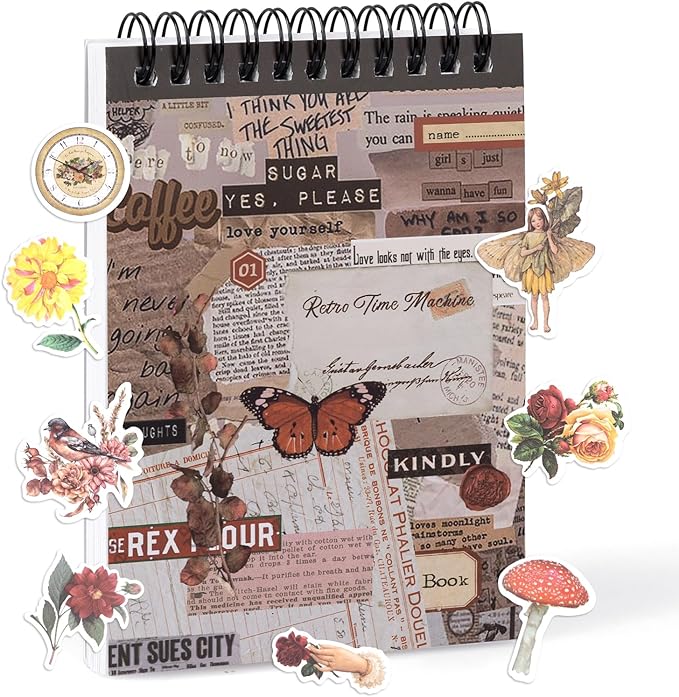 RISYPISY Pre-Cut Vintage Sticker Book for Scrapbooking - 622PCS Journaling Dark Academia Washi Stickers, Ephemera for Junk Journal Supplies 50 Sheets Orange Sticker for Journaling