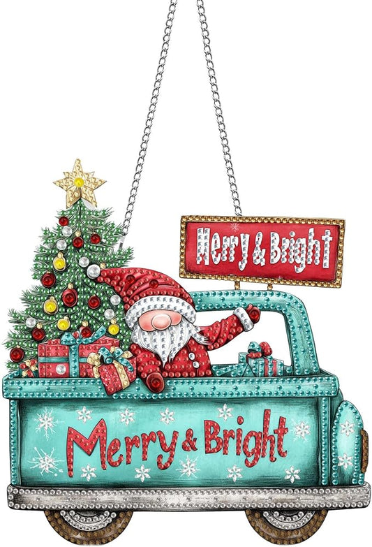 Pavemlo Hanging Diamond Art Kits for Adults Christmas Santa Claus – 8x8 Inch Double-Sided Acrylic Board DIY Crystal Diamond Suncatcher Pendant, Sparkling Home Wall or Window Decoration Handmade Gifts