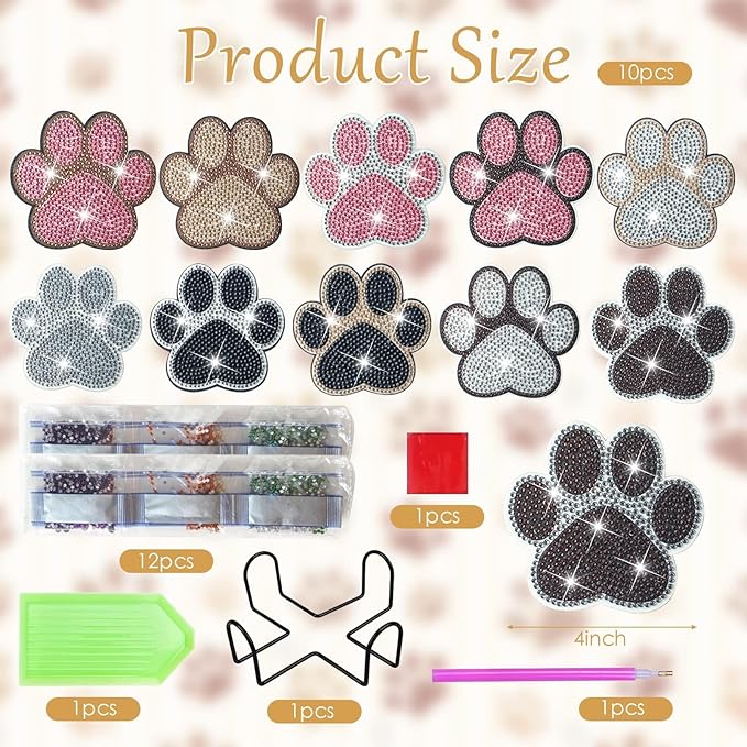 10 Pcs Dog Paw Shaped Diamond Painting Coasters Kits Cat Pet DIY with Holder for Beginners Adults and Kids Art Craft Supplies Gift…